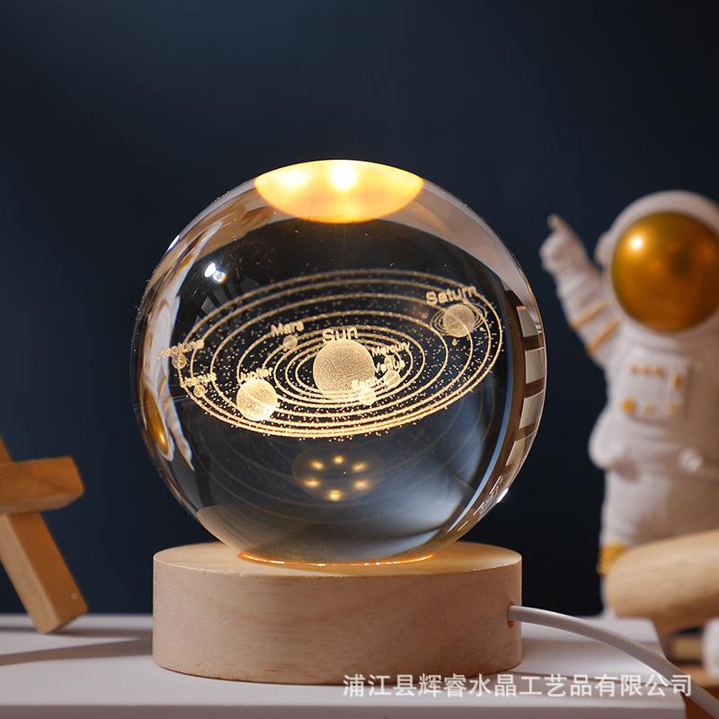 水晶球发光00056小夜光灯座装创意内雕水晶球发摆件礼物饰品底木