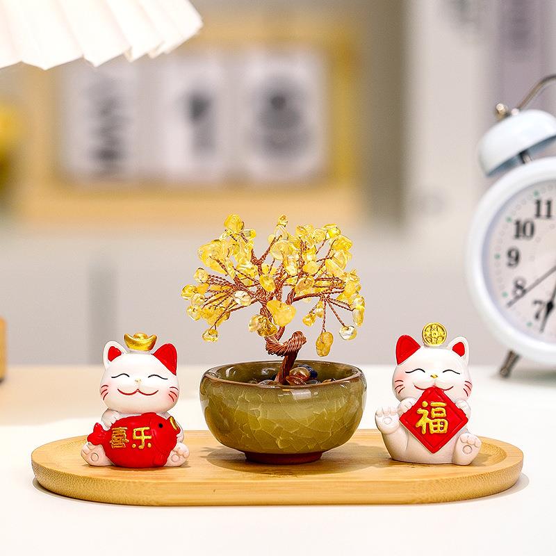 财源广进发铺财树招财台猫水晶树摆件前客厅店装饰品乔迁开业礼物