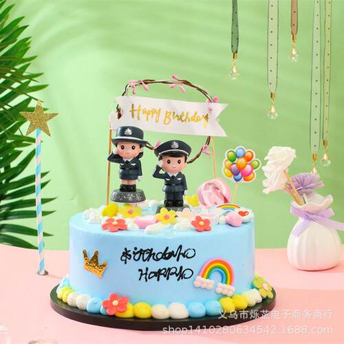 日蛋糕烘焙警装饰用品 创意小公仔 012儿童桌面甜品台察装扮摆生