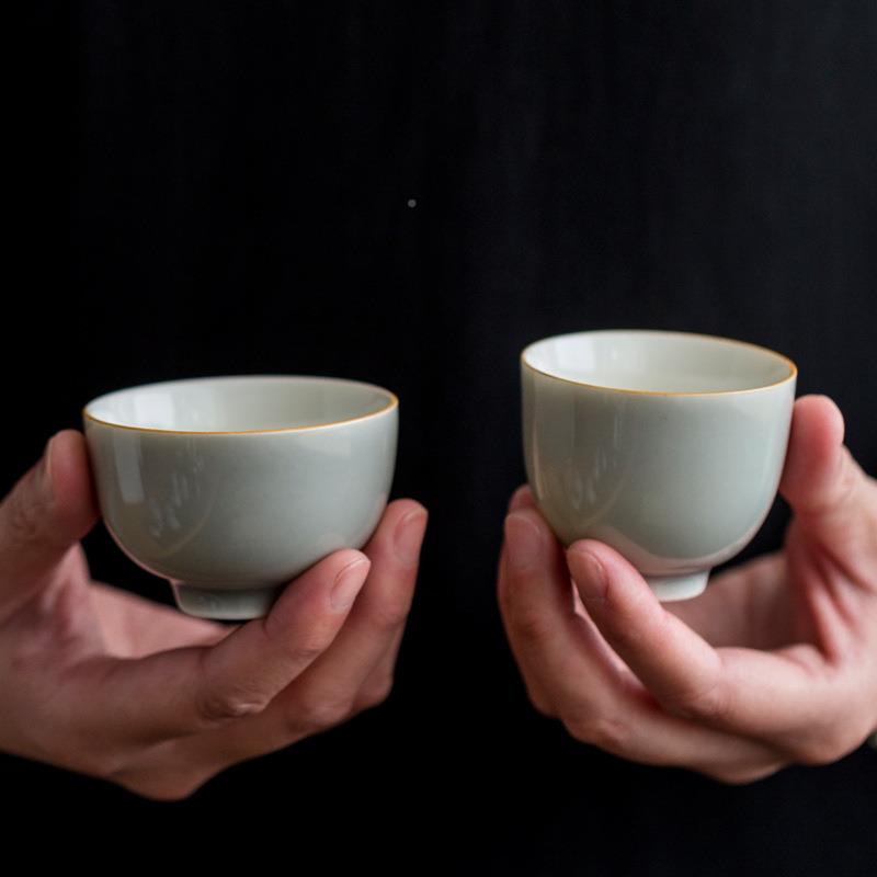 冰日式灰釉茗 空灵渐变陶瓷个人单杯 家用冰灰釉茶夫功茶具茶杯