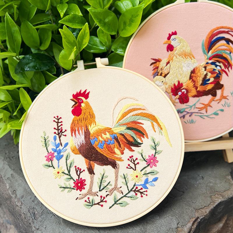 大公 十鸡挂画鲁绣2505008手工欧式花草绣花套件刺绣diy材料包初