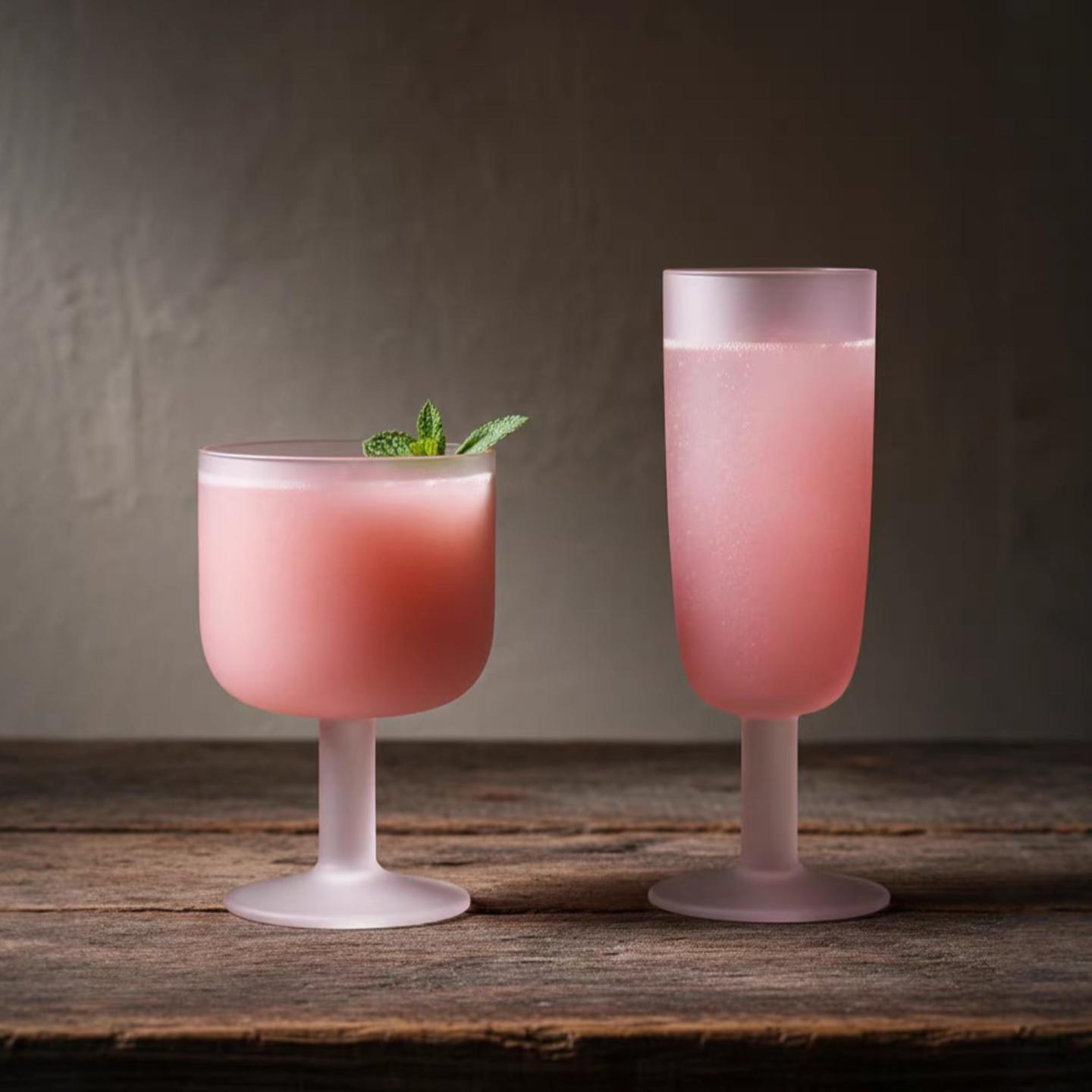 中古落日杯粉色磨砂玻璃杯水晶