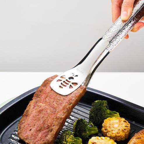 31品6L不食锈钢食夹锤0948纹柄防烫物夹户外野烧烤夹煎牛排营专用