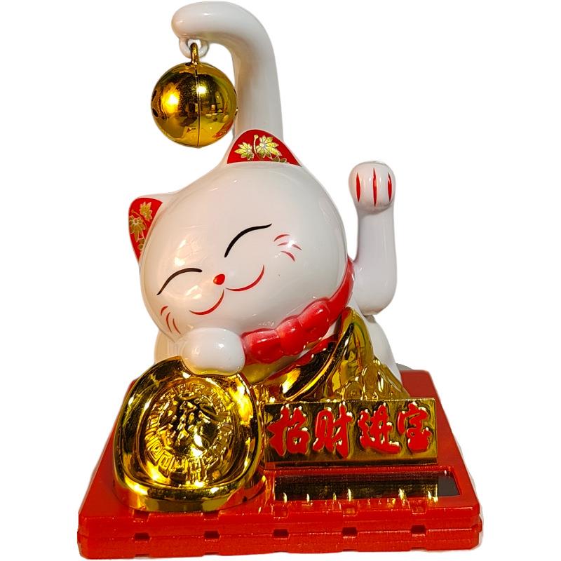 新款456-5手小号长尾太阳能摇手桌招财猫车载摆件业招风开水猫面