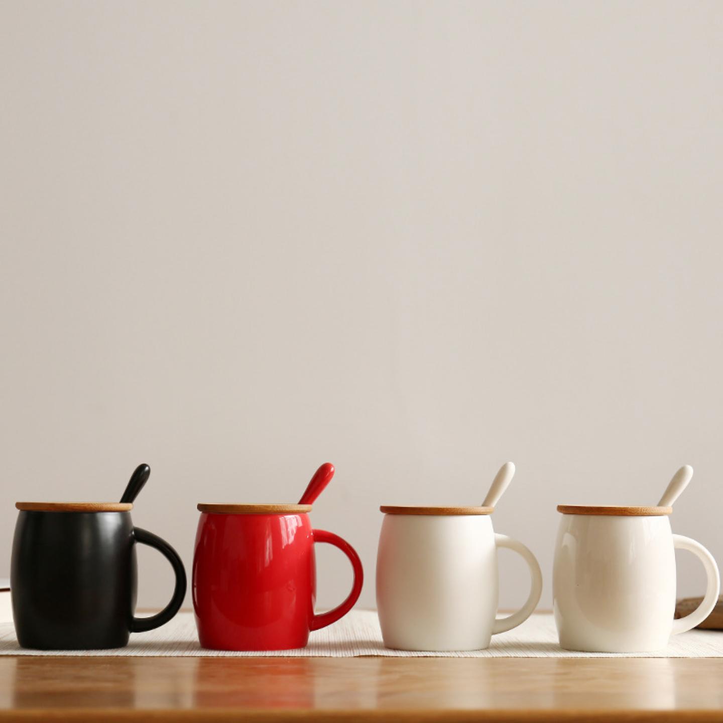 陶瓷马克杯带盖咖啡杯酒桶杯
