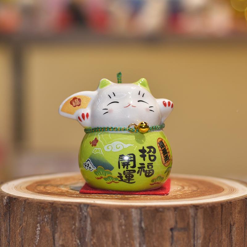 开运招财猫达摩摆件迷你瓷居小店铺品礼创意家陶可爱桌面汽车摆件