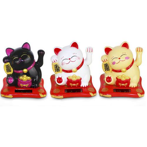 招财猫 摇手 能中号3.MY337515寸太阳招手水猫 汽年车摆件创意 风