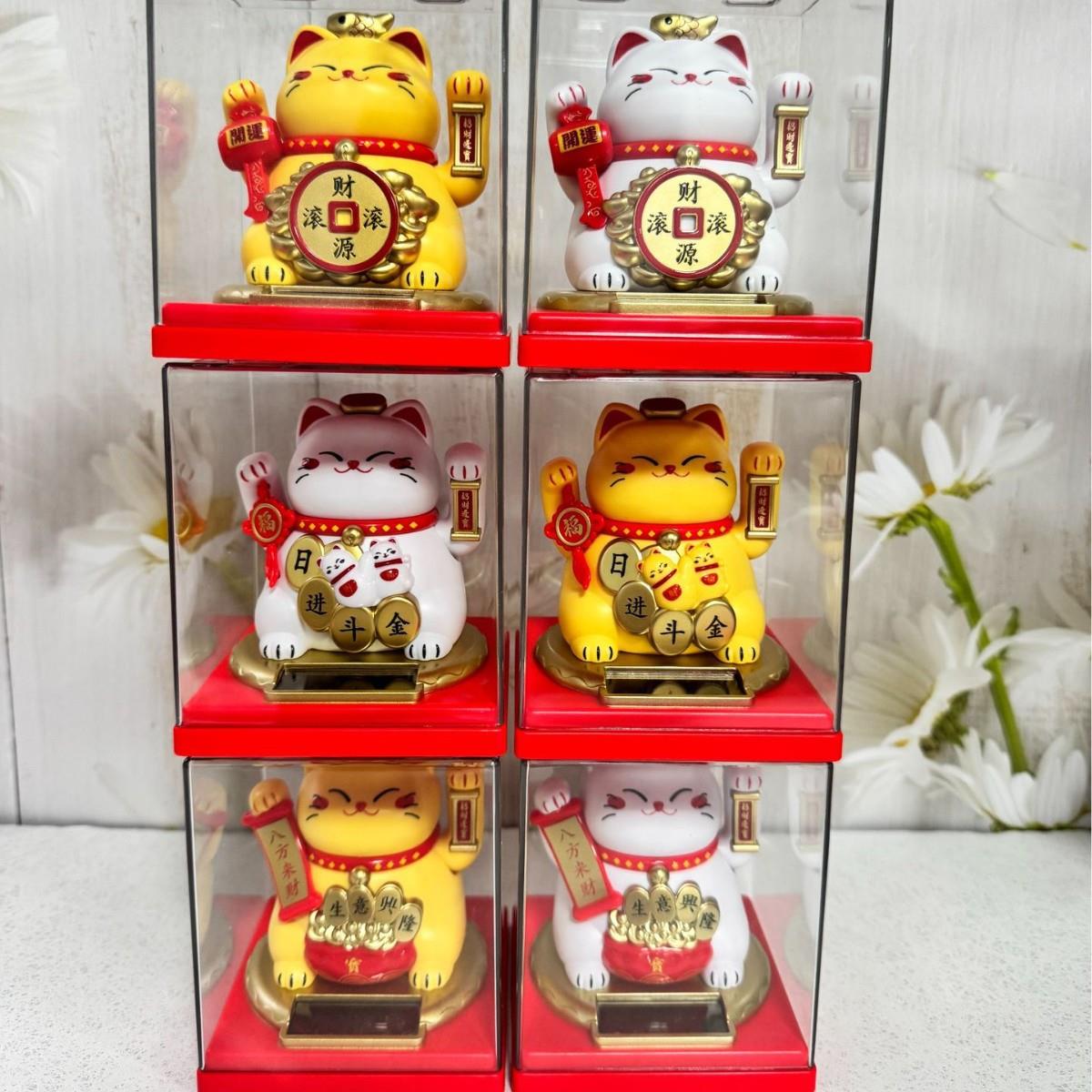 招财猫招自动手猫太阳能摇J01-3摆件拿货汽件车车载摆办公室头招