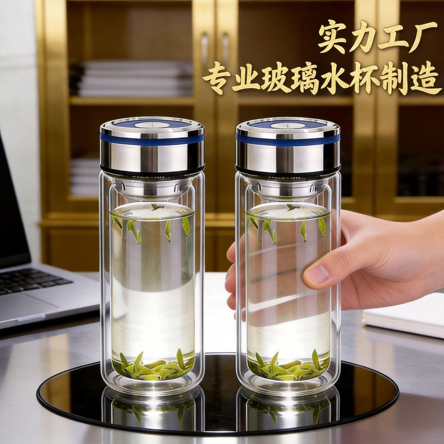 茶杯带盖家用双层透明办公水杯大