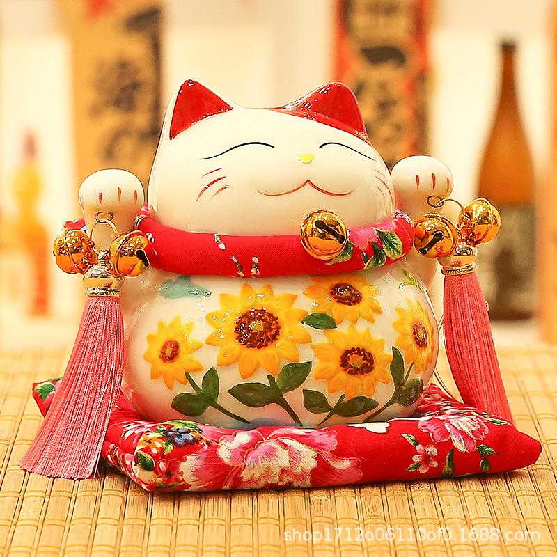 招财猫小摆件陶礼瓷创意家品家居装饰钱储存蓄罐客厅HF24008用开