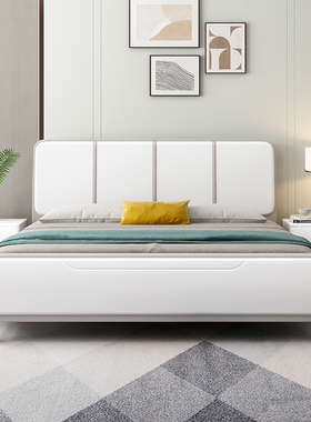 现代简约白色烤漆实木床橡木主次卧1.8m1.5双人床1.35m单人床1.2m