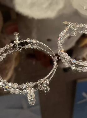 芋头波波银兔子吊坠白水晶手链