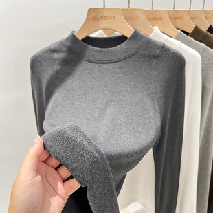 半高领抓绒打底衫女内搭秋冬2025年新款中领上衣磨毛t恤女长袖潮