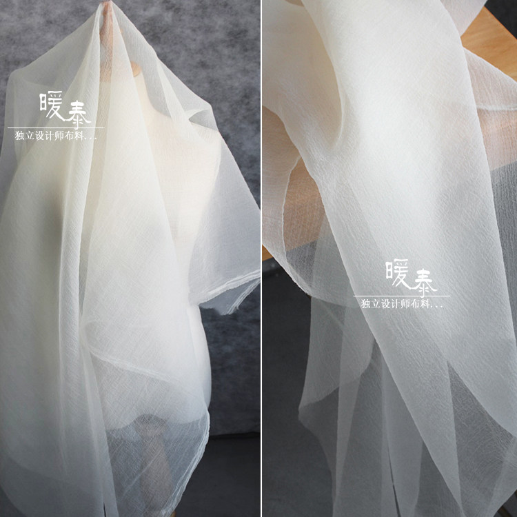 米白色泡泡肌理半透视欧根纱褶皱纱 造型手工裙纱设计师服装布料