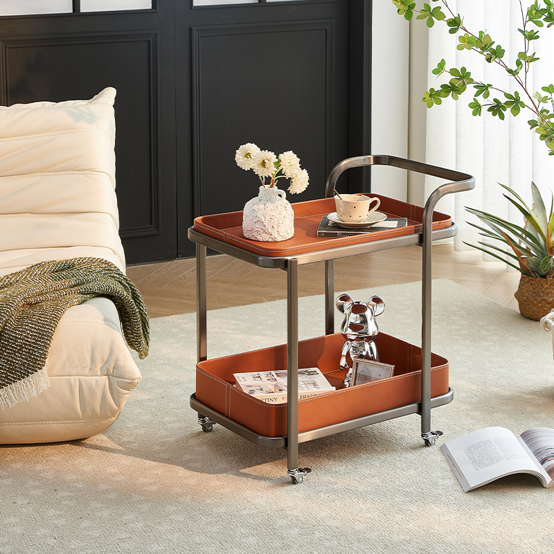 轻奢马鞍皮移动沙发边几