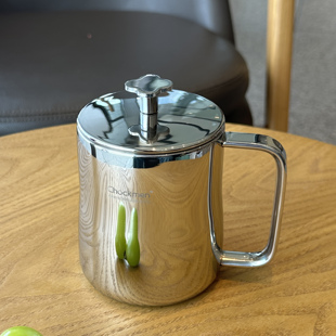 卓德铭18 10双层马克杯四叶草带把手喝水杯子啤酒杯茶杯350ML