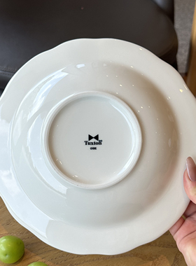 TUXTON白瓷釉下彩盘子菜盘家用2025新款深盘沙拉盘西餐盘酒店餐具