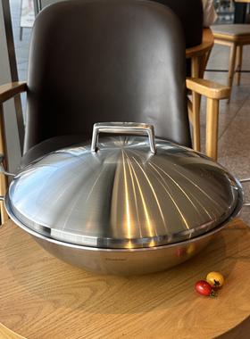 出口18/10不锈钢炒锅五层钢夹铜加厚家用无油烟无涂层锅36cm炒锅