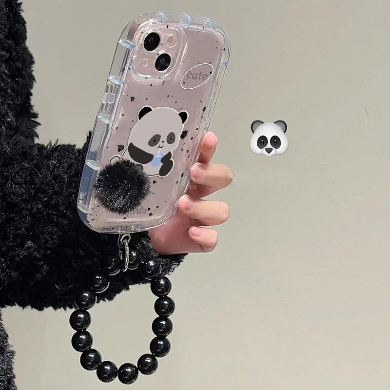 可爱熊猫毛绒尾巴适用opporeno9pro 手机壳a11/a9x气囊a72硅胶reno7se