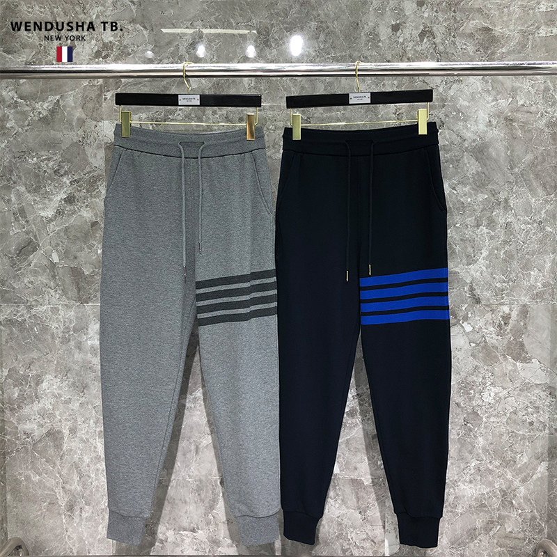 潮牌tb经典款色织四条杠纯棉束脚卫裤休闲运动长裤潮流男女情侣装