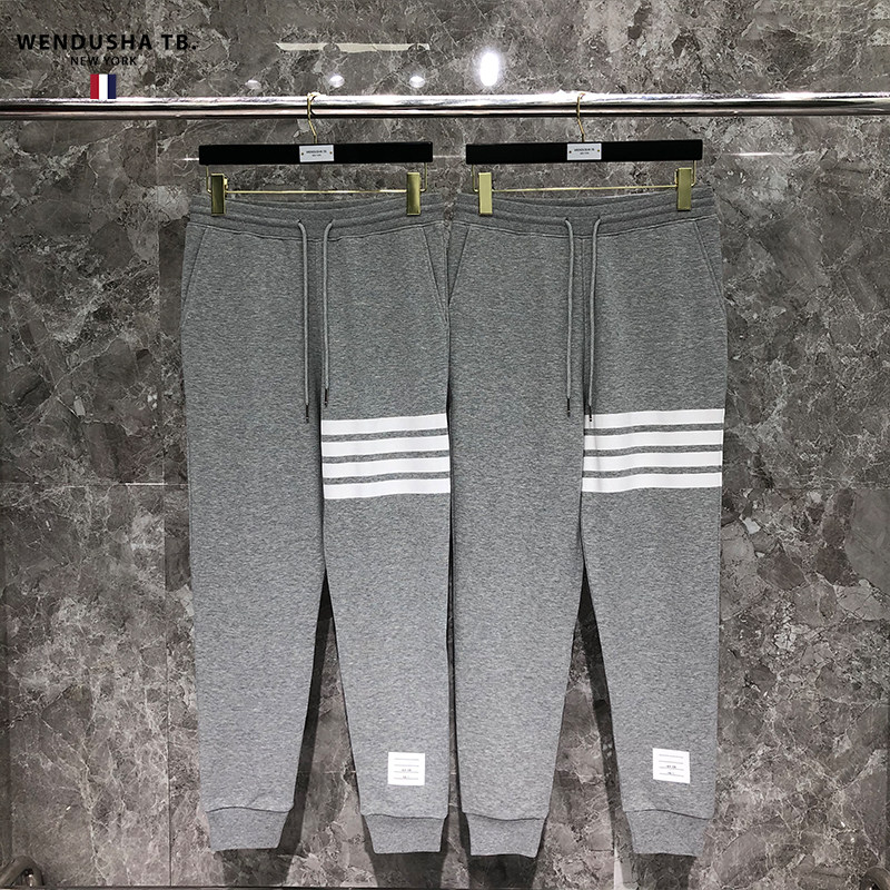 tb卫裤色织纯棉四道杠长裤休闲运动男女士情侣装束脚浅灰裤子潮牌