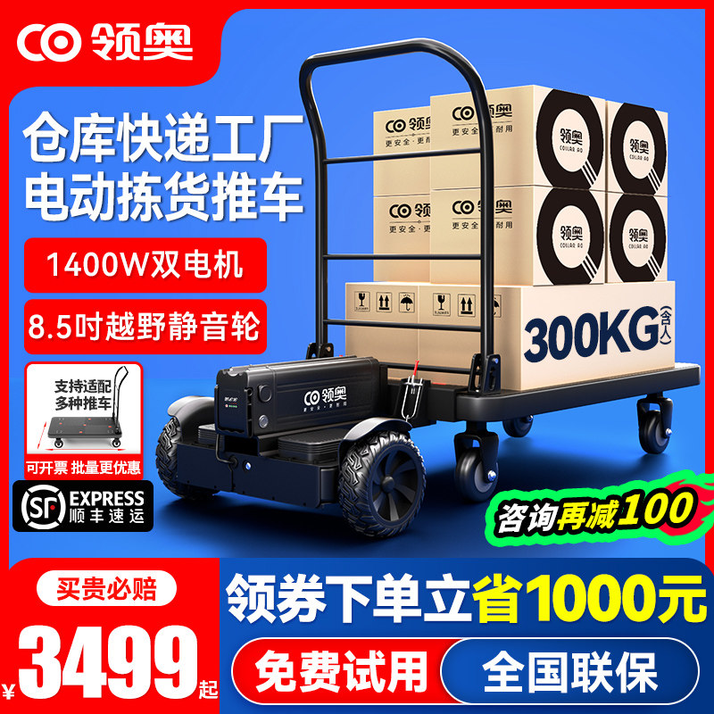 领奥电动手推车小型搬运快递代步平衡车神器仓库载货工具车平板车