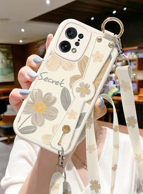 适用oppofindx5手机壳新款findx3背带k11油画花朵k10pro腕带k9斜挎挂绳13一加ace3保护套12真我gtneo6女oppo