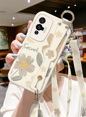 适用vivos30手机壳s20新款s19pro腕带x70油画花朵x50女s16简约s18斜挎s12挂绳s15可背带s17保护套x60外壳vivo