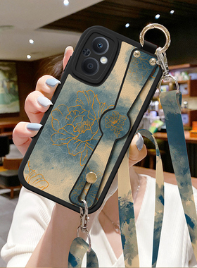 适用oppoa97手机壳a96新款a58腕带a53复古k12玫瑰a93s防摔findx5创意a56背带a57斜挎挂绳oppo/a32保护套k11
