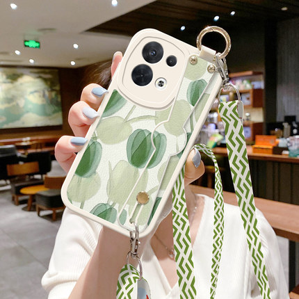 适用oppo reno9手机壳12新款Reno10郁金香7背带6斜挎3v挂绳8一加ACE2V女pro保护套1十11真我GT2大师探索版13