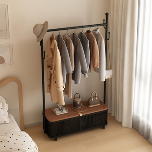特厚承重落地衣帽架卧室衣服挂架铁衣架脏衣篓挂衣架可移动式带轮