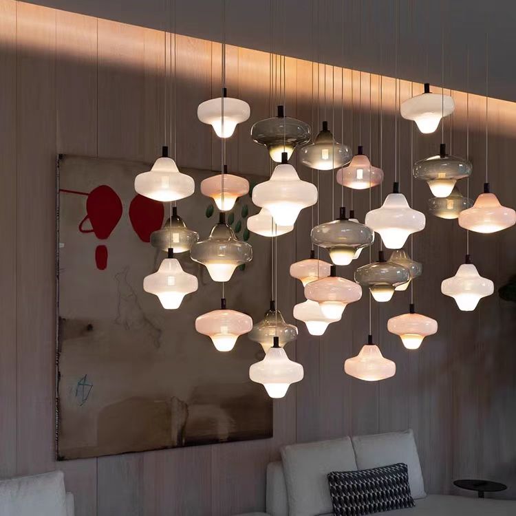 摩根星现代简约楼梯玻璃长吊灯