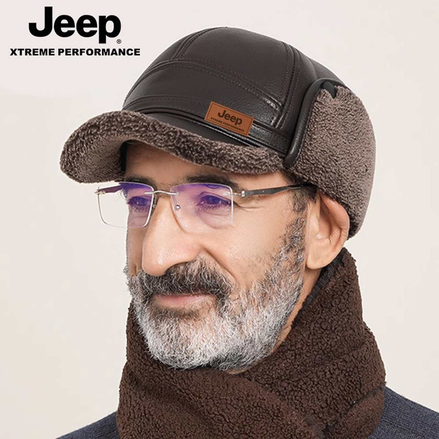 jeep吉普冬季中老年男士保暖帽子老头帽加绒爸爸秋冬棒球鸭舌帽男