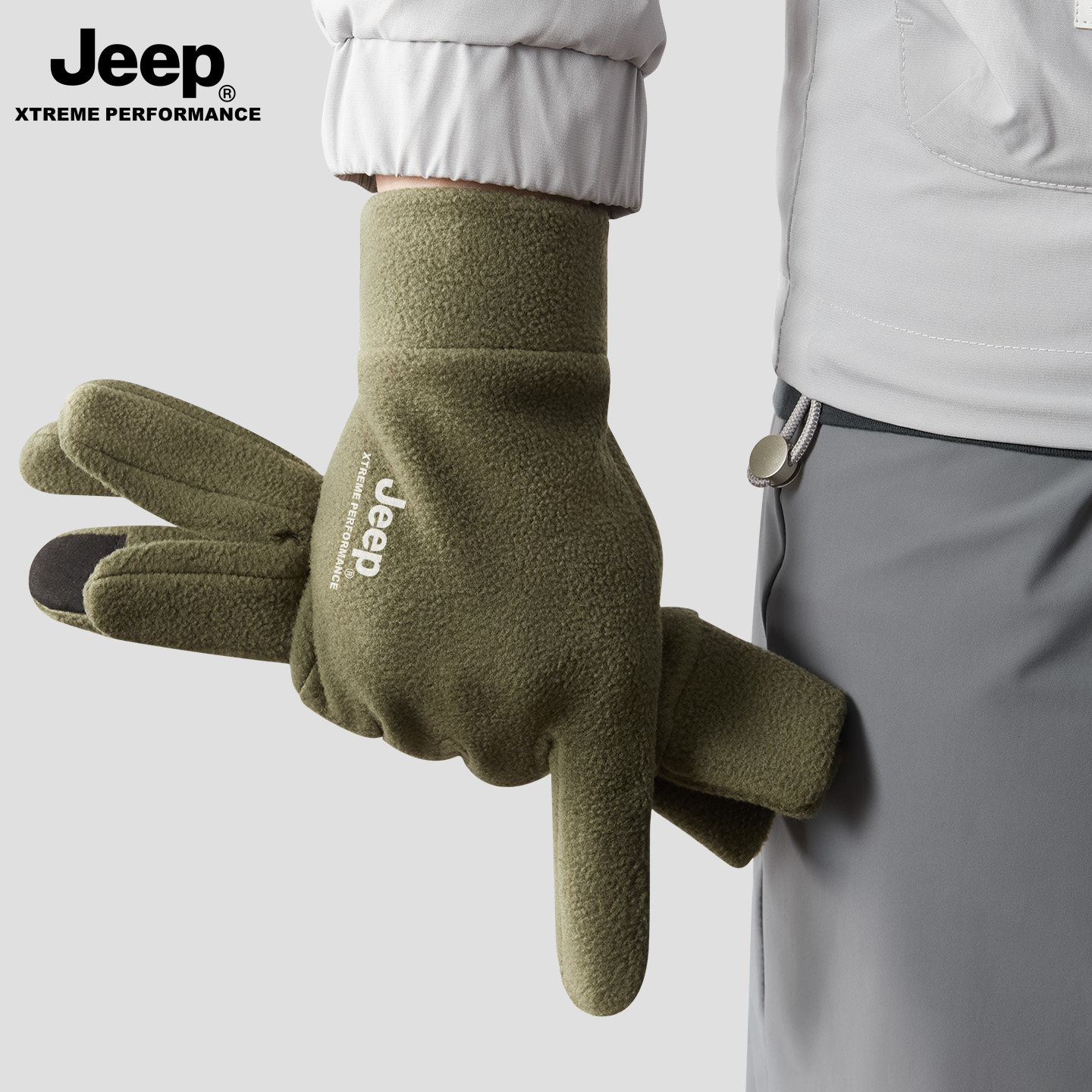 jeep吉普摇粒绒手套男士冬季2025新款户外保暖手套骑行保暖神