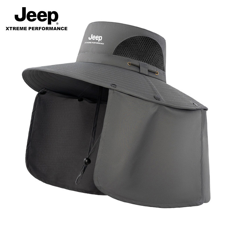 jeep吉普防晒帽男夏季钓鱼遮脸太阳户外透气渔夫护颈男士遮阳帽子