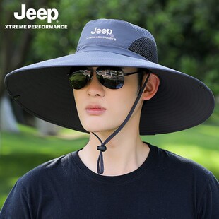 jeep吉普防晒帽男夏季 登山遮阳帽子 户外钓鱼大檐遮脸太阳渔夫男士