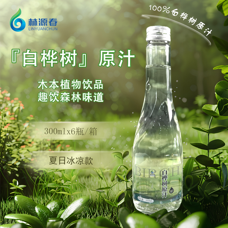 白桦树汁100%原汁长白山桦树汁原液无糖植物饮料300ML*6瓶整箱装