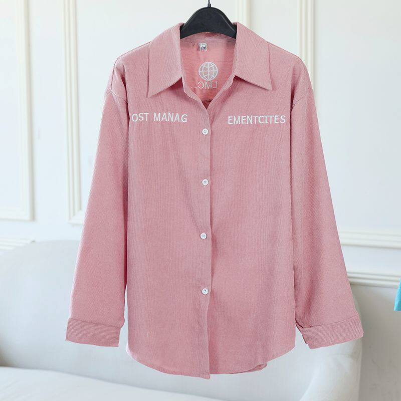 【加绒加厚】秋冬季新款灯芯绒女士衬衫2023年中长款长袖刺绣衬衣