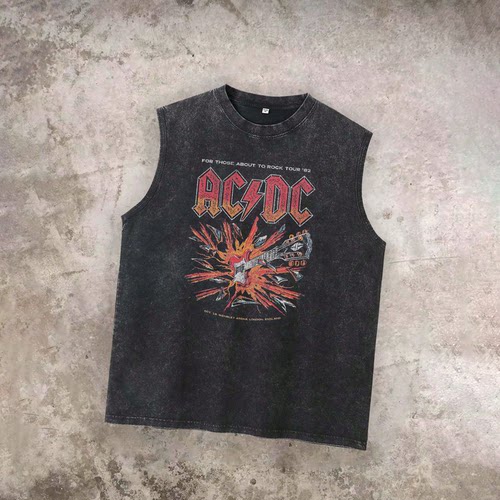 水洗做旧ACDC摇滚230g纯棉背心