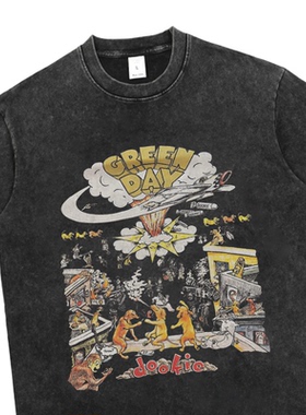 绿日乐队Green Day Dookie美式复古做旧水洗纯棉宽松短袖T恤男女U