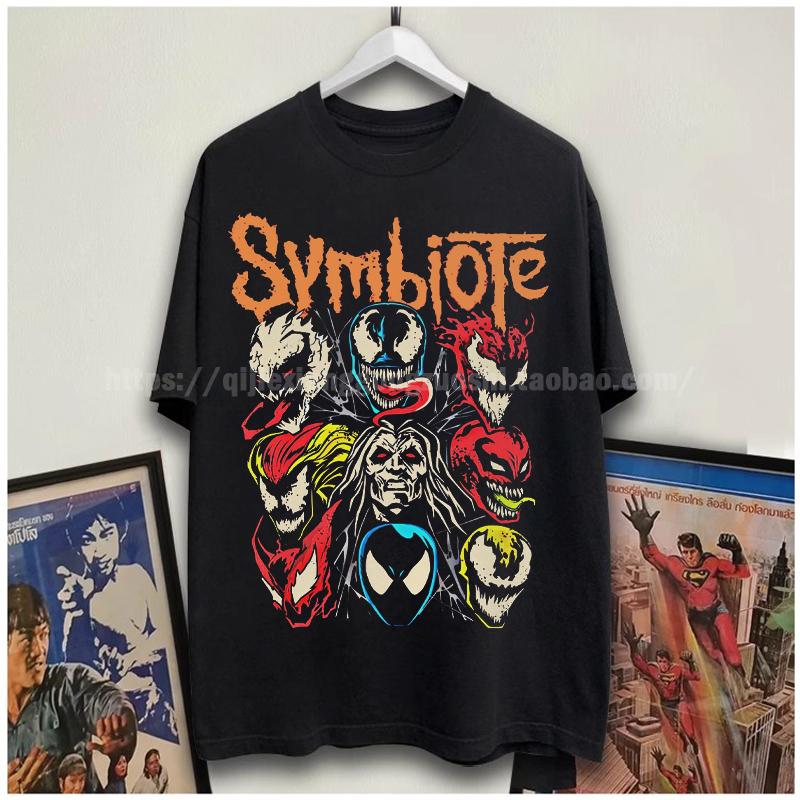 Spider-Man蜘蛛侠联名毒液复古美式vintage短袖男女街头宽松T恤潮