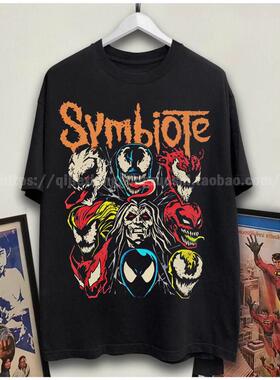 Spider-Man蜘蛛侠联名毒液复古美式vintage短袖男女街头宽松T恤潮