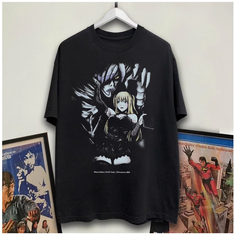 动漫死亡笔记弥海砂 MisaMisa死神雷姆小众街头复古做旧短袖T恤男