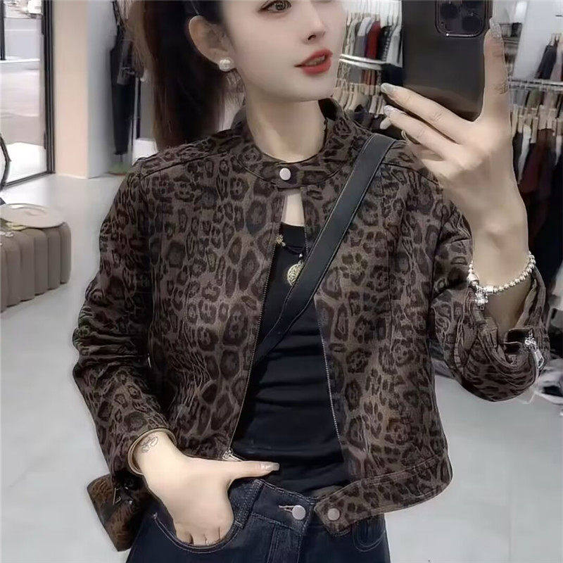 豹纹外套女短款2026春秋季新款小个子高级感时尚洋气爆款夹克上衣