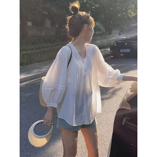 别致漂亮雪纺衫2026新款女夏季宽松显瘦遮肚子薄款防晒衫长袖上衣