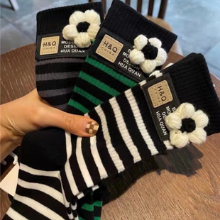 立体花朵袜子女中筒袜鲨鱼裤 秋冬条纹外穿堆堆袜 棉袜ins潮芭比裤