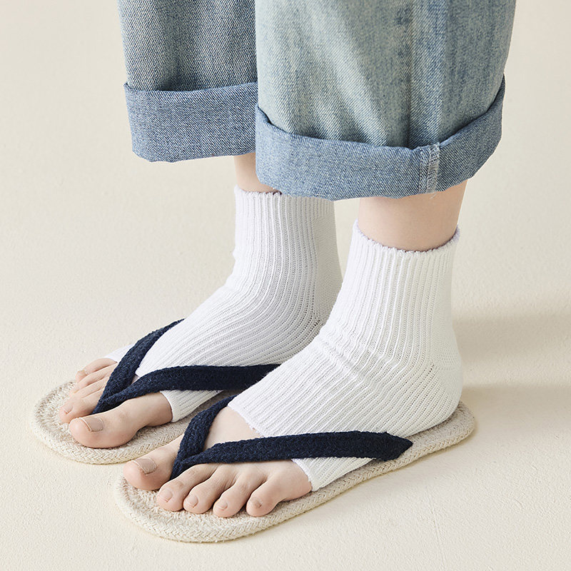 亚麻棉踩脚袜搭配凉鞋半掌袜半截袜套男女护脚防磨粗线针织人字拖
