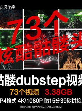 动感炫酷炸场高清4K骷髅头dubstep酒吧LED大屏幕背景视频VJ素材