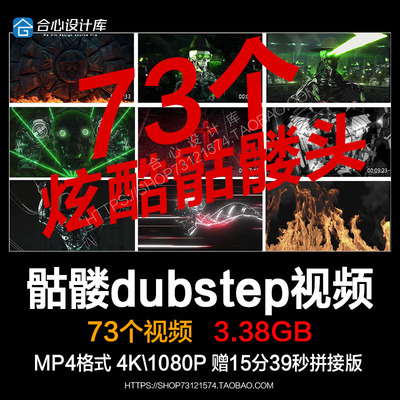 动感炫酷炸场高清4K骷髅头dubstep酒吧LED大屏幕背景视频VJ素材