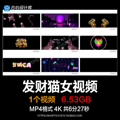 132成品GOGO秀发财猫女视频萌猫酒吧LED背景视频VJ素材带独立音频